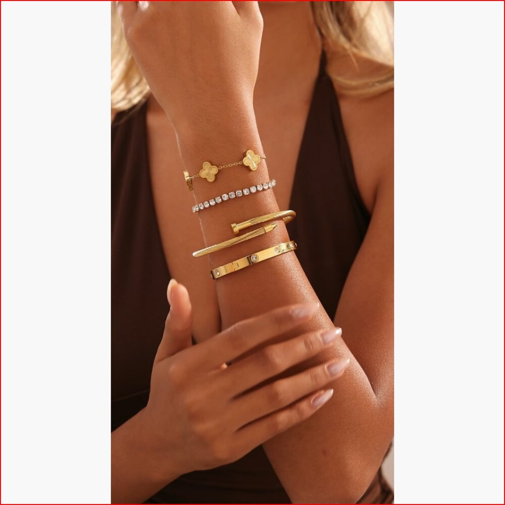 18k Gold Plated Stackable Bangle Bracelet Set, 4 … - image 6